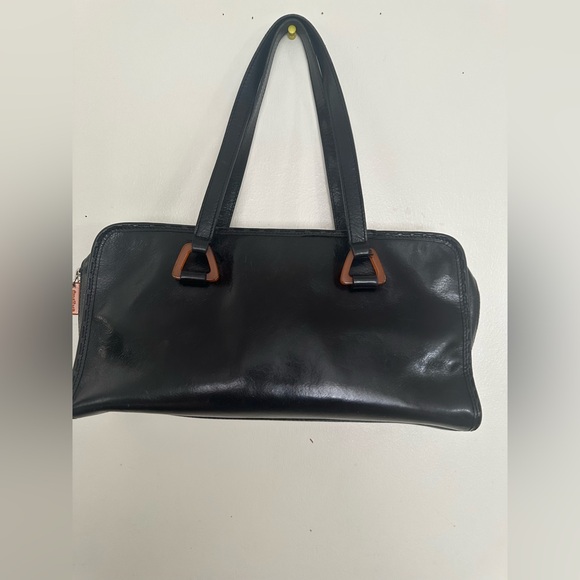 Cole Haan Vintage Black Leather Satchel with Amber Resin Hardware - Picture 14 of 15